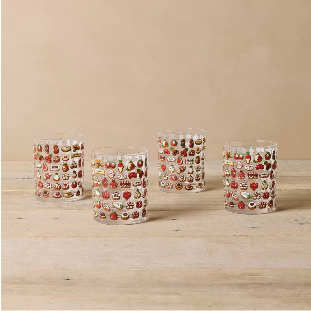 John Derian for Target 4pk Cocktail Glasses Cookie Print- Brand New